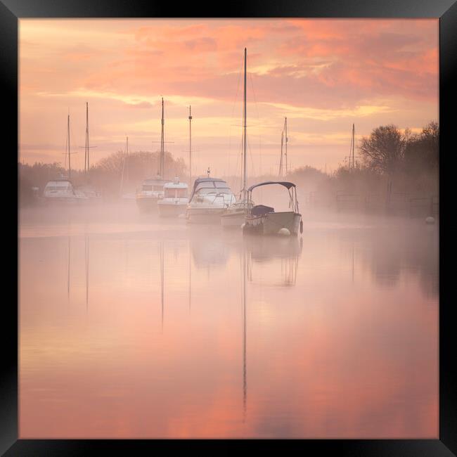 Misty River Frome Sunrise Framed Print by David Semmens