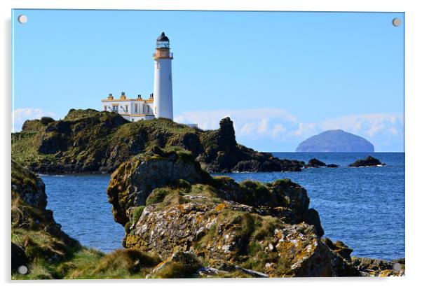 Turnberry lighthouse and Ailsa Craig Acrylic by Allan Durward Photography