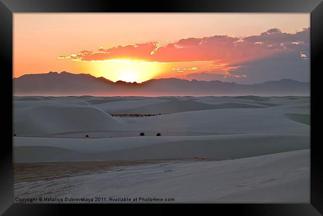 Sunset at White Sands National Monument - New Mexi Framed Print by Nataliya Dubrovskaya