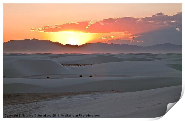 Sunset at White Sands National Monument - New Mexi Print by Nataliya Dubrovskaya