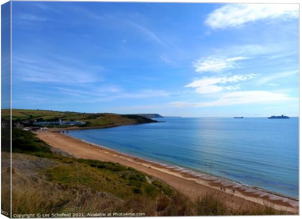 Bowlease Cove Weymouth Canvas Print by Les Schofield