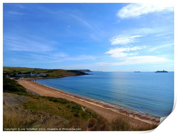 Bowlease Cove Weymouth Print by Les Schofield