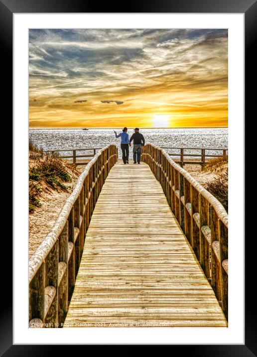 Sunset Stroll on the Boardwalk Framed Mounted Print by Roger Mechan