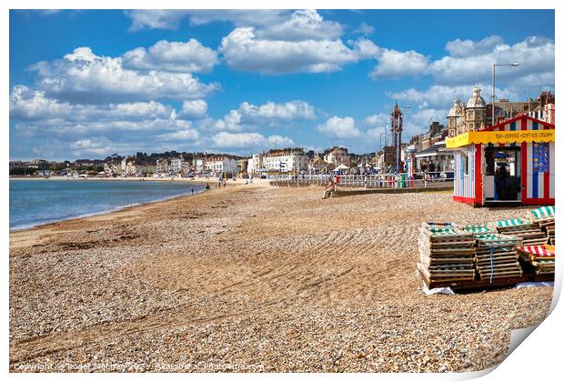 Serene View of Weymouth Beach Print by Roger Mechan