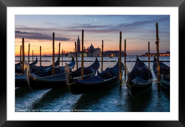 Venice gondolas at sunrise Framed Mounted Print by Marcin Rogozinski