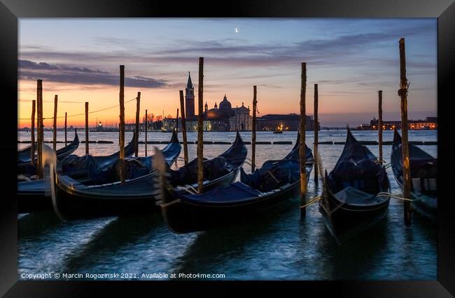 Venice gondolas at sunrise Framed Print by Marcin Rogozinski