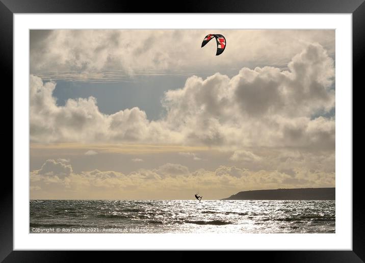 Airborne Kite Surfer Framed Mounted Print by Roy Curtis