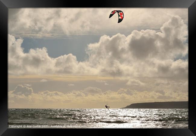 Airborne Kite Surfer Framed Print by Roy Curtis