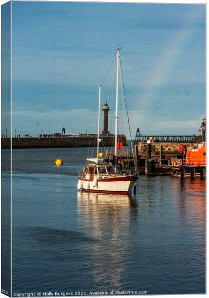 Rainbow's Embrace over Whitby Harbour Canvas Print by Holly Burgess