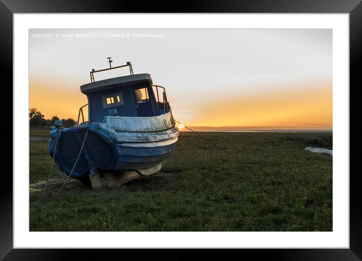 Old fishing boat at sunset in the Gower Framed Mounted Print by Kevin White