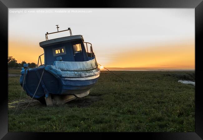 Old fishing boat at sunset in the Gower Framed Print by Kevin White