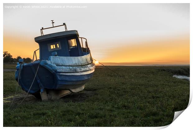 Old fishing boat at sunset in the Gower Print by Kevin White