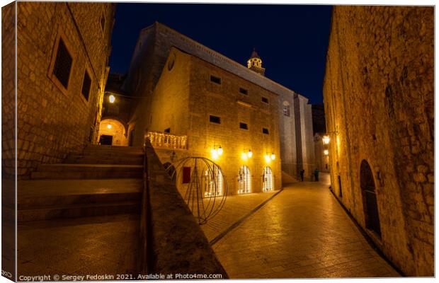 Street in Dubrovnik night view, Dalmatia region of Croatia Canvas Print by Sergey Fedoskin