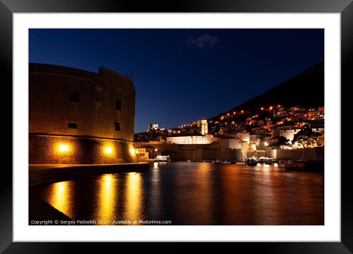 Dubrovnik city old port marina and fortifications seen from Porporela Framed Mounted Print by Sergey Fedoskin