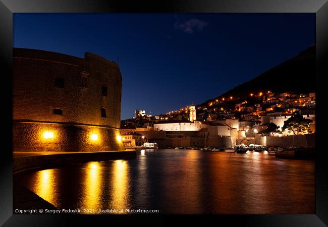 Dubrovnik city old port marina and fortifications seen from Porporela Framed Print by Sergey Fedoskin
