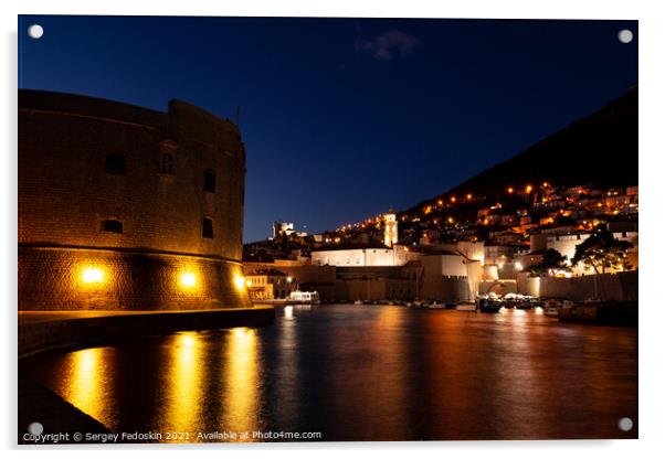 Dubrovnik city old port marina and fortifications seen from Porporela Acrylic by Sergey Fedoskin