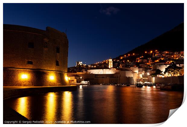 Dubrovnik city old port marina and fortifications seen from Porporela Print by Sergey Fedoskin