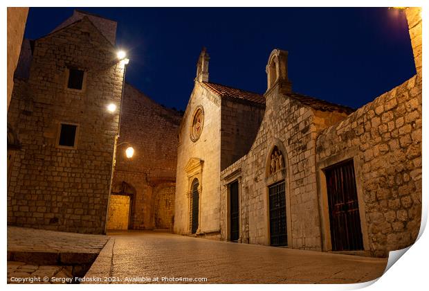 Street in Dubrovnik night view, Dalmatia region of Croatia Print by Sergey Fedoskin