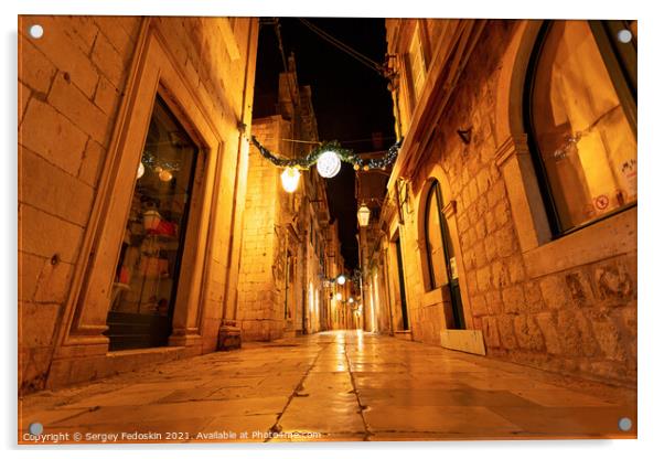Night streets in magic historic city dubrovnik Acrylic by Sergey Fedoskin