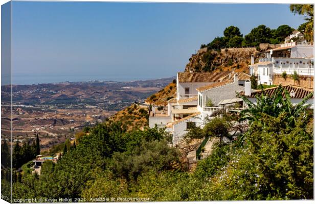 View down to the Mediterranean coast from Mijas Pu Canvas Print by Kevin Hellon