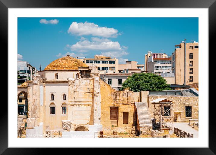 Athens mosque and ruins in Greece Framed Mounted Print by Sanga Park