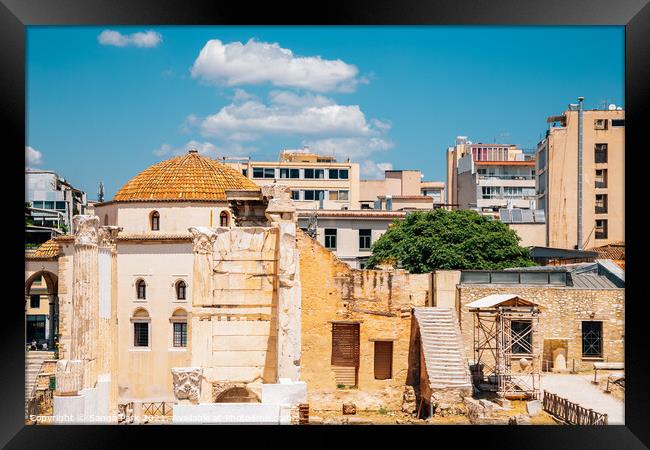 Athens mosque and ruins in Greece Framed Print by Sanga Park
