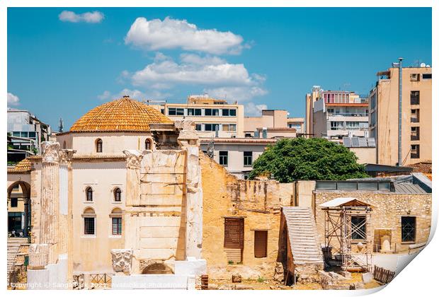 Athens mosque and ruins in Greece Print by Sanga Park