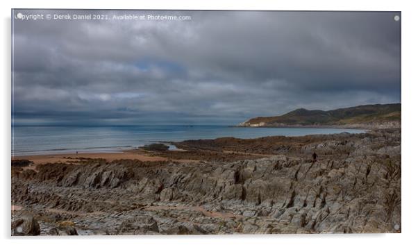 Woolacombe Rocks, Sand and Sea Acrylic by Derek Daniel