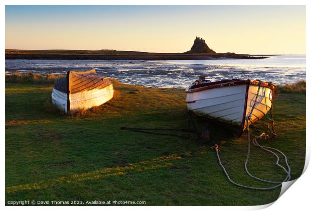 Golden Sunrise over Lindisfarne Castle Print by David Thomas