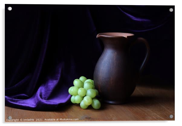Earthenware Pitcher and Grapes Still-life Acrylic by Imladris 