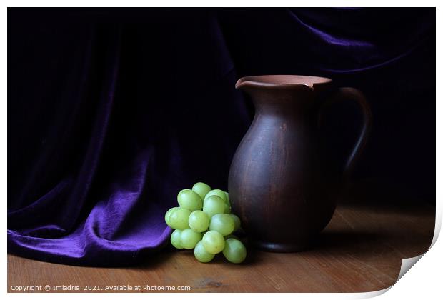 Earthenware Pitcher and Grapes Still-life Print by Imladris 