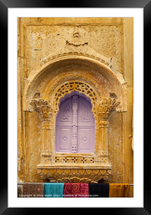 Ornate sandstone window in Jaisalmer Fort. Framed Mounted Print by Chris North