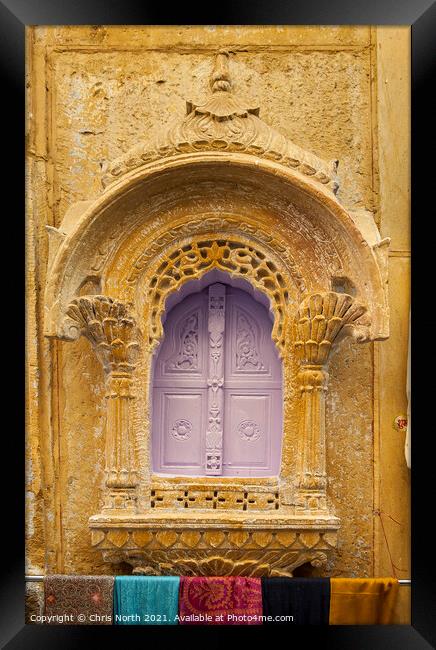 Ornate sandstone window in Jaisalmer Fort. Framed Print by Chris North