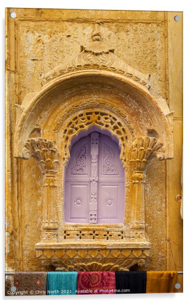 Ornate sandstone window in Jaisalmer Fort. Acrylic by Chris North