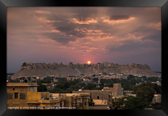 Sunset at Jaisalmer Fort, India. Framed Print by Chris North