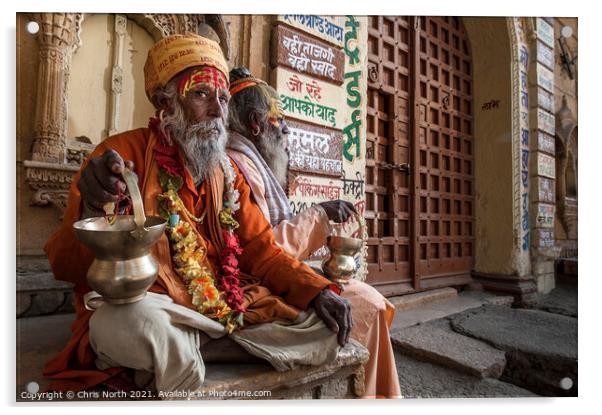 Holy Men, Jaisalmer. Acrylic by Chris North