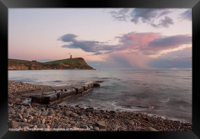 Kimmeridge and Clavell Tower at Sunset Framed Print by Paul Brewer