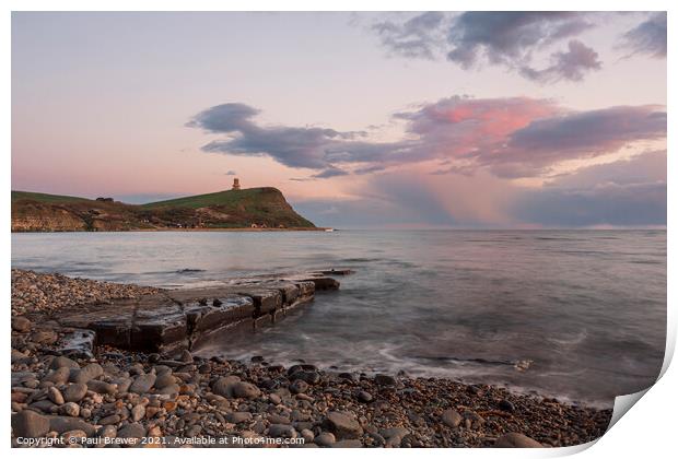 Kimmeridge and Clavell Tower at Sunset Print by Paul Brewer