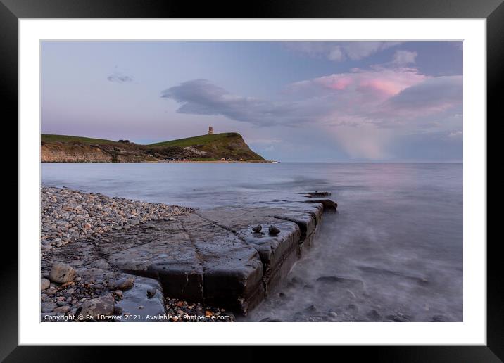 Kimmeridge and Clavell Tower at Sunset Framed Mounted Print by Paul Brewer