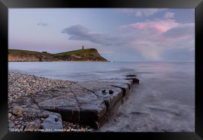 Kimmeridge and Clavell Tower at Sunset Framed Print by Paul Brewer