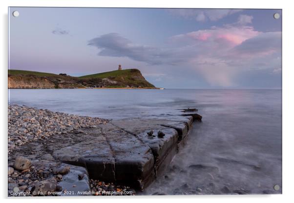 Kimmeridge and Clavell Tower at Sunset Acrylic by Paul Brewer