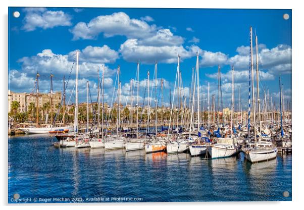 Serene Yachting Marina in Barcelona Acrylic by Roger Mechan
