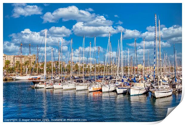 Serene Yachting Marina in Barcelona Print by Roger Mechan