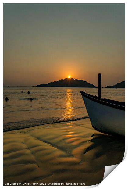 Palolem Beach at Sunset, Goa. Print by Chris North