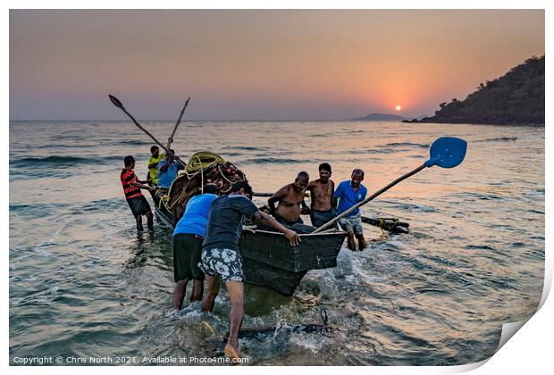 Night fishermen of Palolem Beach, Goa. Print by Chris North