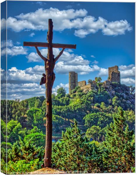 Iconic Hilltop Cross and Ruined Castle Canvas Print by Roger Mechan