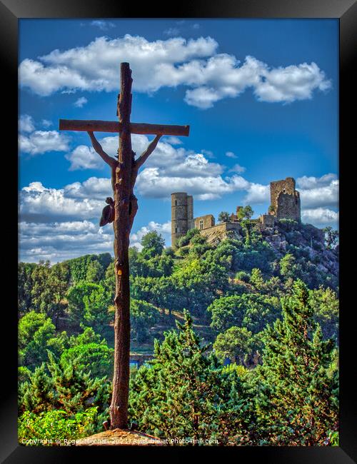 Iconic Hilltop Cross and Ruined Castle Framed Print by Roger Mechan