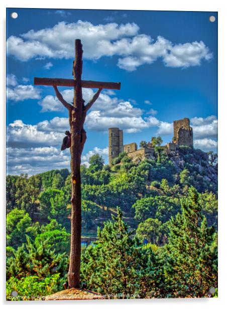 Iconic Hilltop Cross and Ruined Castle Acrylic by Roger Mechan