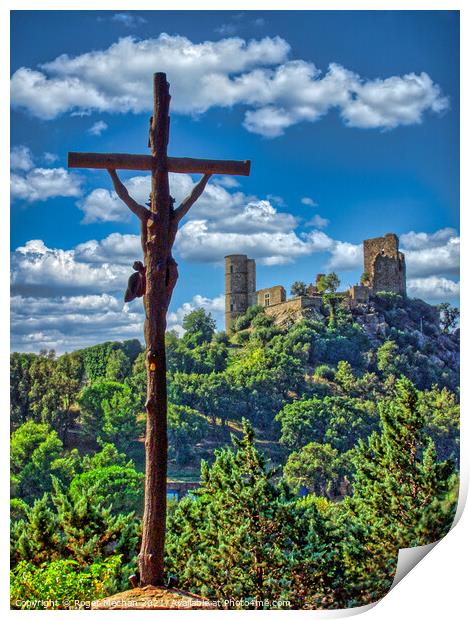 Iconic Hilltop Cross and Ruined Castle Print by Roger Mechan