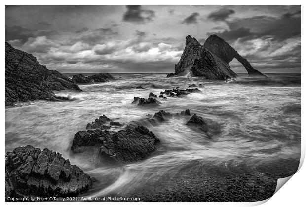Stormy Day at Bow Fiddle Rock Print by Peter O'Reilly